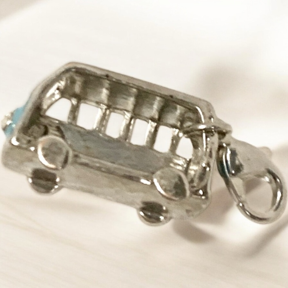 VW Bus Blue, Silver, & Crystal w/Lobster clasp Zipper pull, purse, shoe charm - Picture 8 of 8